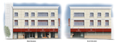 Sample color elevation graphic of hospitality building
